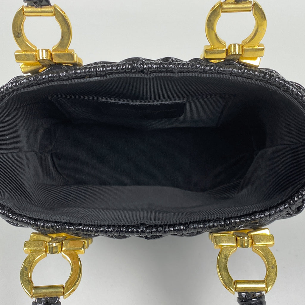 サルヴァトーレフェラガモ ガンチーニ ハンドバッグ かごバッグ 籐 ハンドバッグ ラタン ブラック 6174 レディース 【中古】brbag