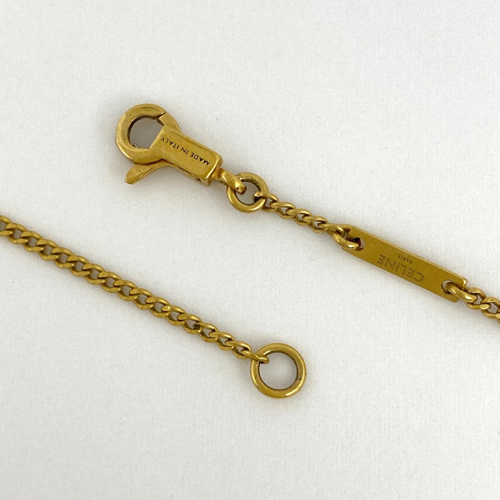 セリーヌ デザイン ネックレス ロング ペンダント ネックレス GP ブラック ゴールド レディース 【中古】bracc