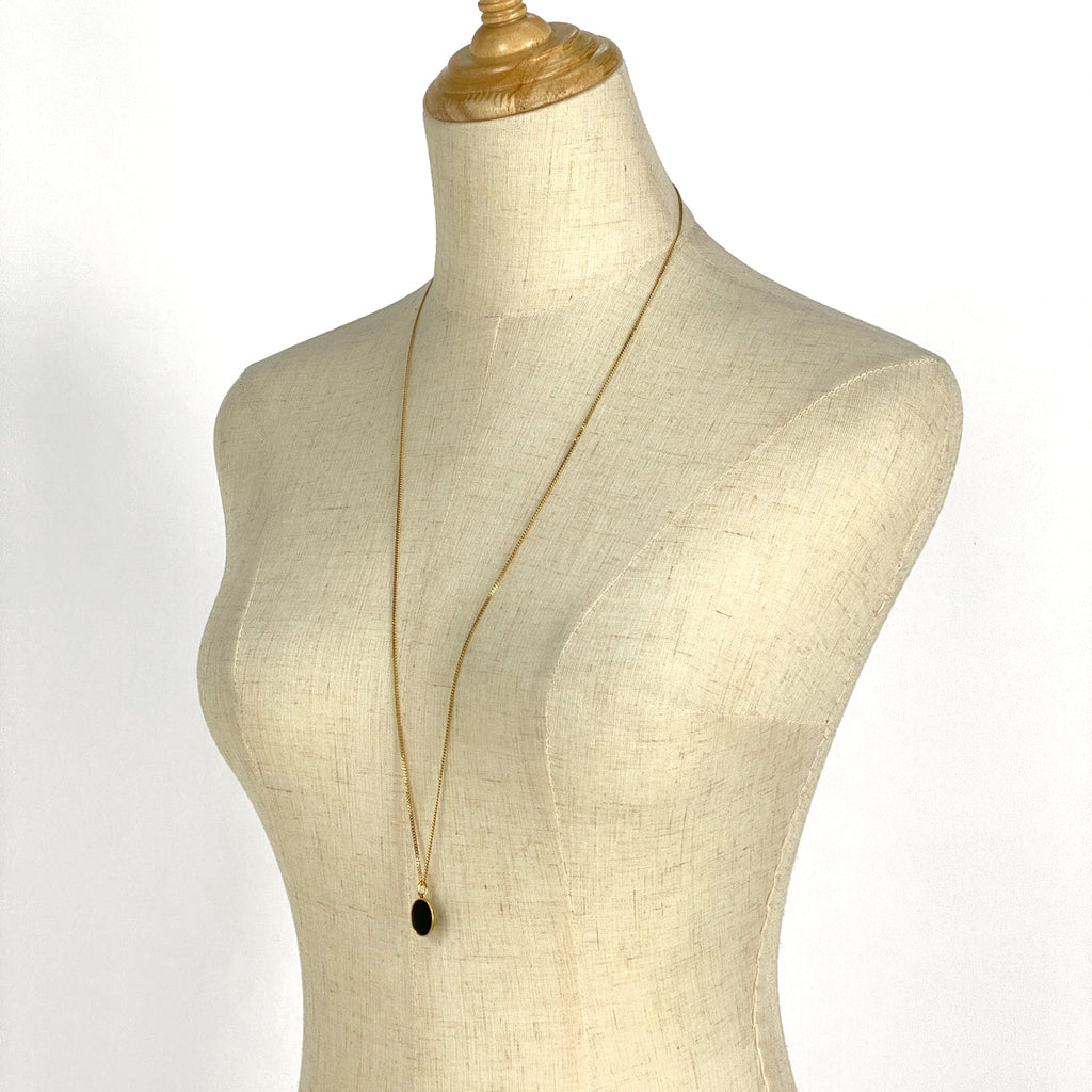 セリーヌ デザイン ネックレス ロング ペンダント ネックレス GP ブラック ゴールド レディース 【中古】bracc