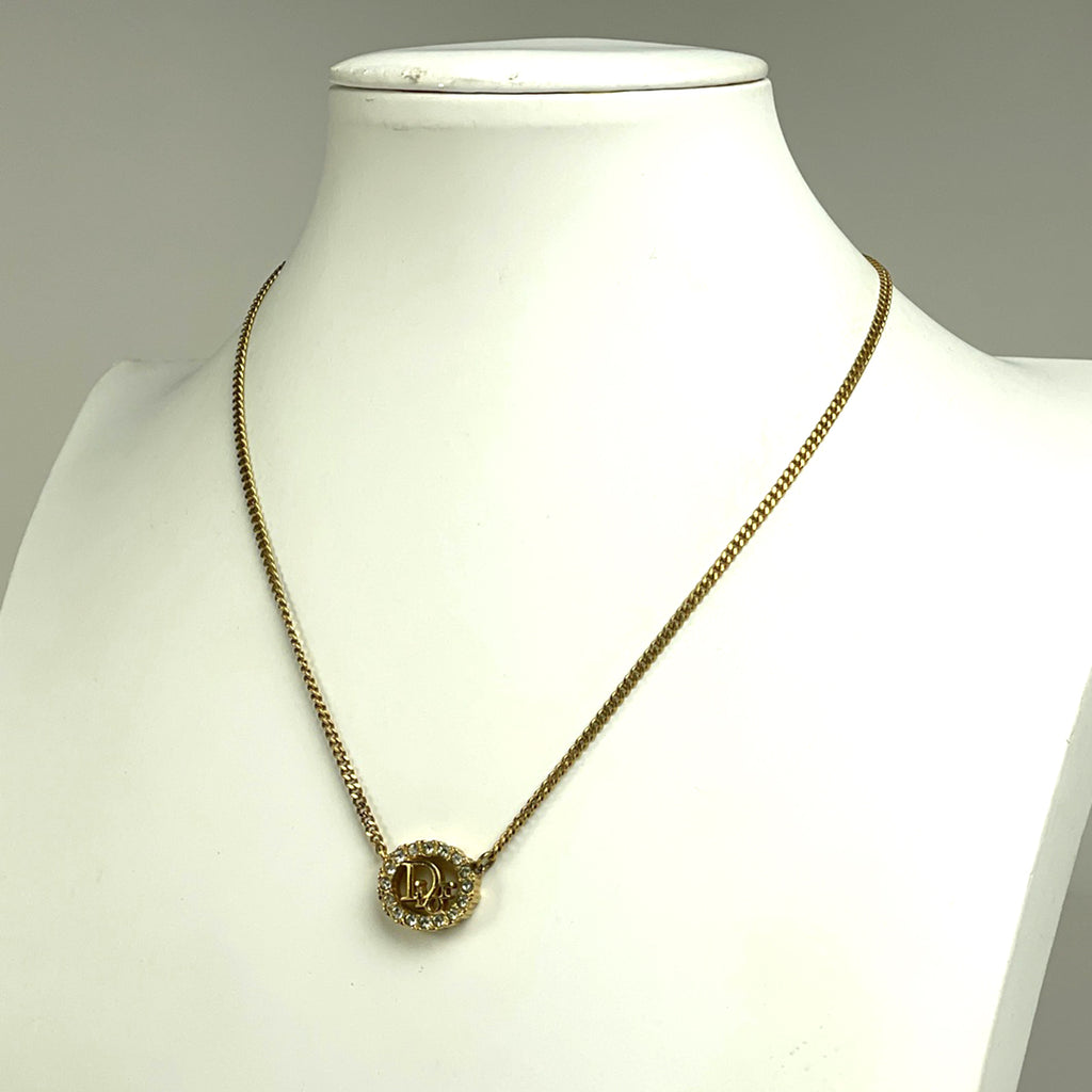 クリスチャンディオール ロゴ ラインストーン ネックレス GP ラインストーン ゴールド レディース 【中古】bracc