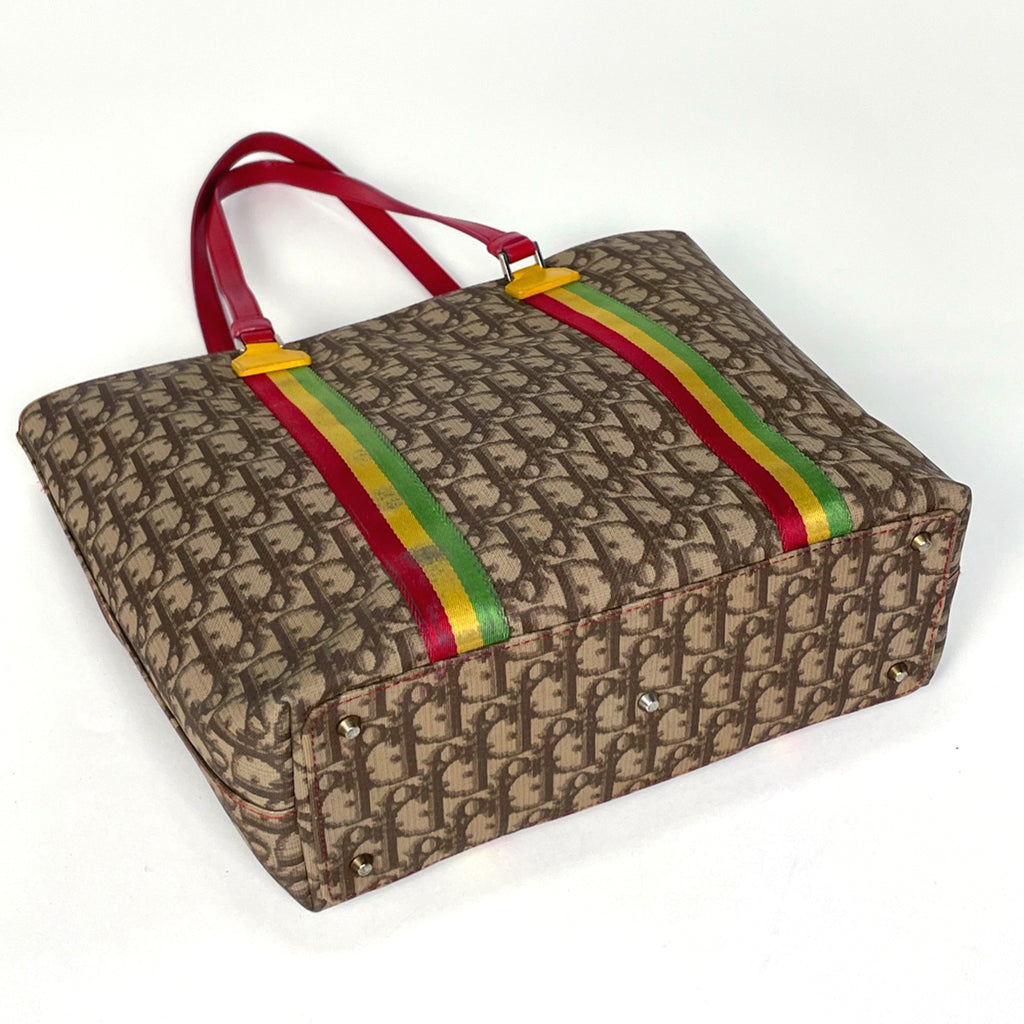 クリスチャンディオール トロッター柄 トートバッグ 肩掛け トートバッグ コーティングキャンバス ブラウン レディース 【中古】brbag