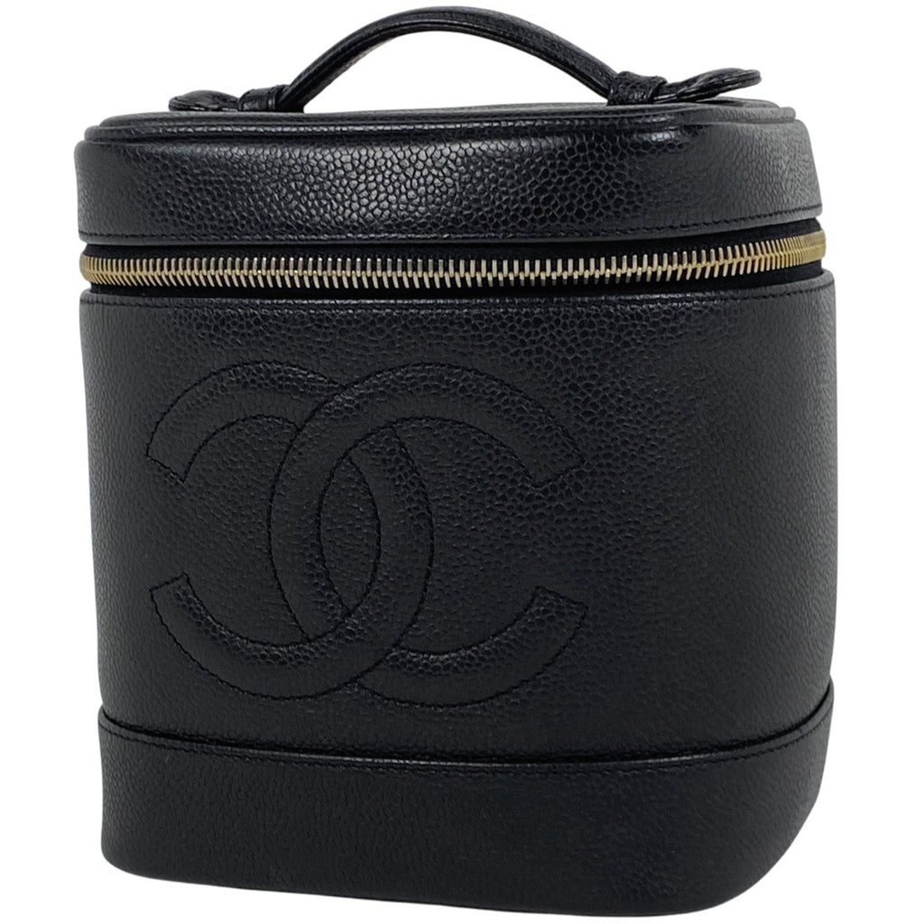 シャネル ココマーク バニティバッグ メイク コスメ 化粧ポーチ キャビアスキン ブラック レディース 【中古】brbag