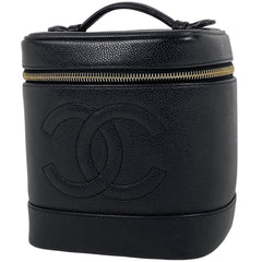 シャネル ココマーク バニティバッグ メイク コスメ 化粧ポーチ キャビアスキン ブラック レディース 【中古】brbag