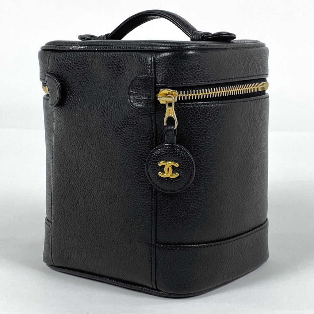 シャネル ココマーク バニティバッグ メイク コスメ 化粧ポーチ キャビアスキン ブラック レディース 【中古】brbag