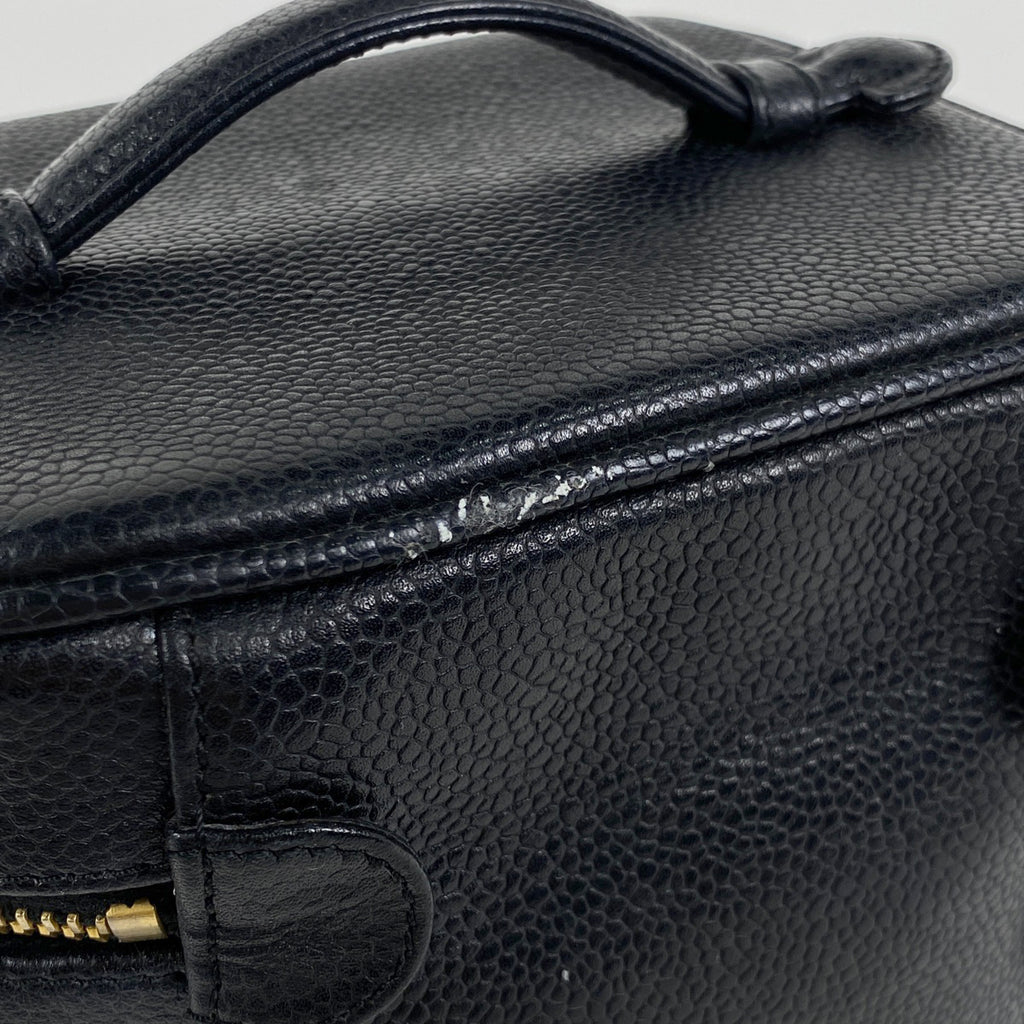 シャネル ココマーク バニティバッグ メイク コスメ 化粧ポーチ キャビアスキン ブラック レディース 【中古】brbag