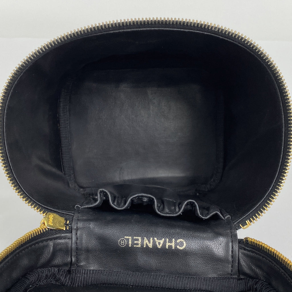 シャネル ココマーク バニティバッグ メイク コスメ 化粧ポーチ キャビアスキン ブラック レディース 【中古】brbag