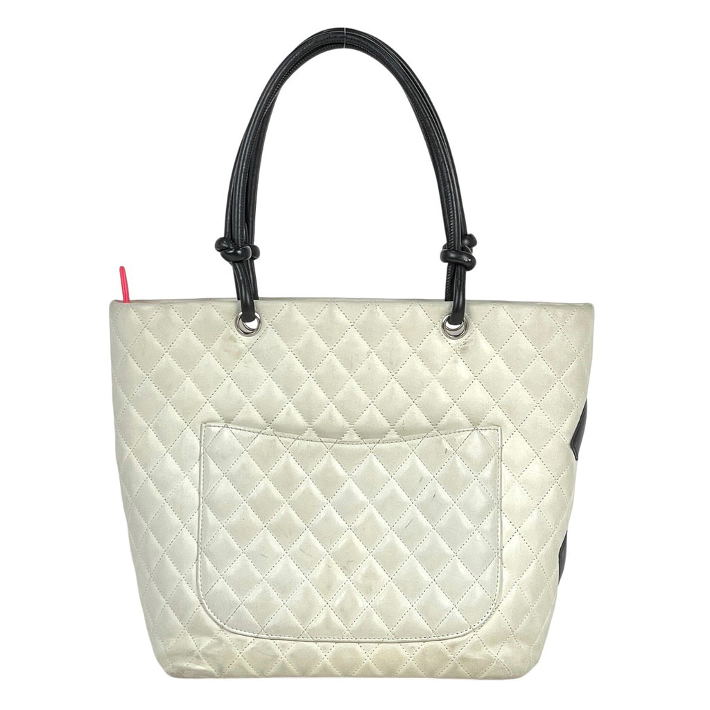 シャネル カンボンライン トートバッグ ココマーク マトラッセ ショルダーバッグ トートバッグ レザー ホワイト ブラック レディース 【中古】brbag