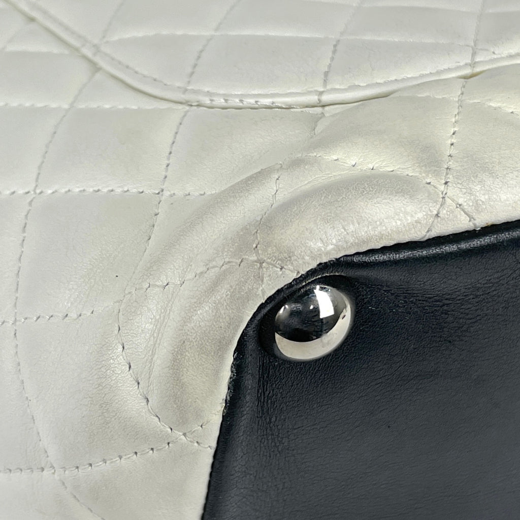 シャネル カンボンライン トートバッグ ココマーク マトラッセ ショルダーバッグ トートバッグ レザー ホワイト ブラック レディース 【中古】brbag