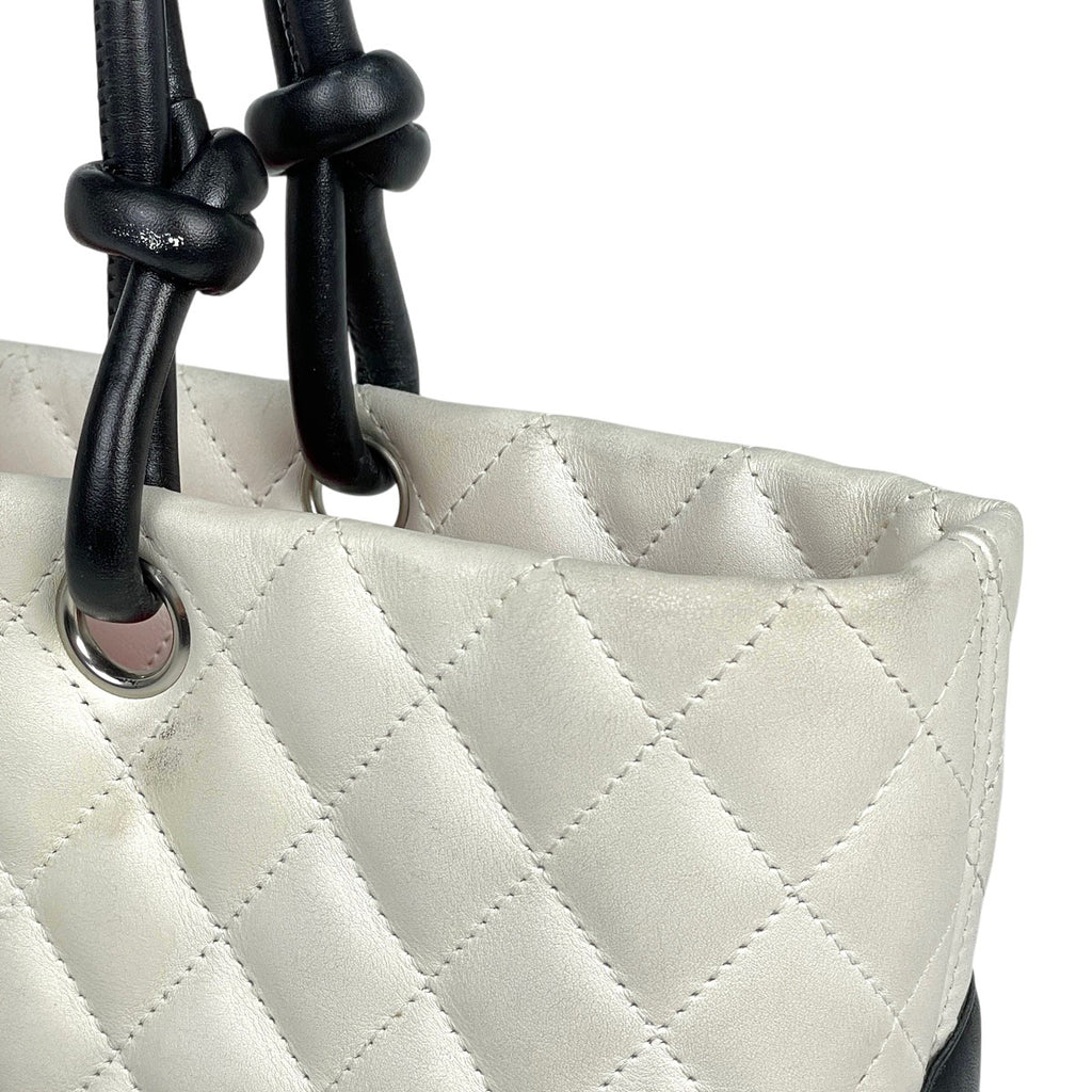 シャネル カンボンライン トートバッグ ココマーク マトラッセ ショルダーバッグ トートバッグ レザー ホワイト ブラック レディース 【中古】brbag