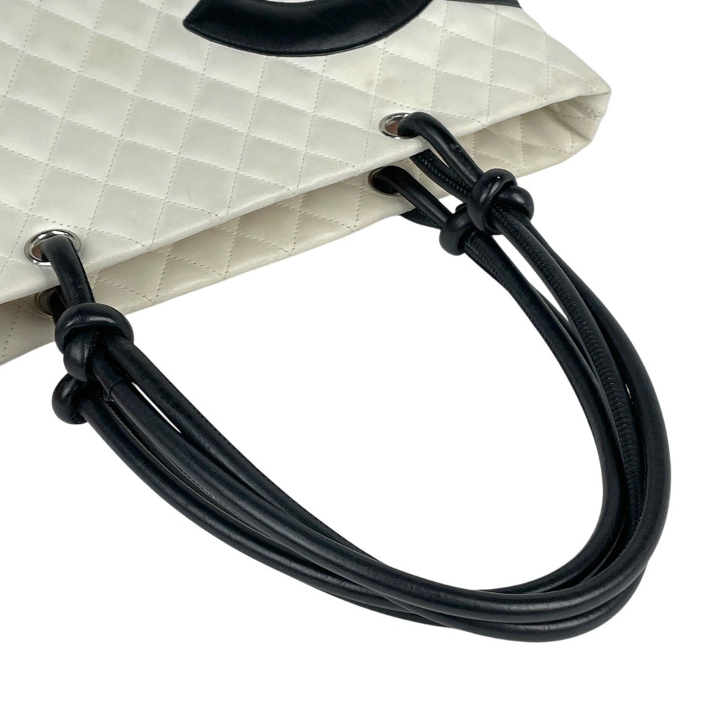 シャネル カンボンライン トートバッグ ココマーク マトラッセ ショルダーバッグ トートバッグ レザー ホワイト ブラック レディース 【中古】brbag