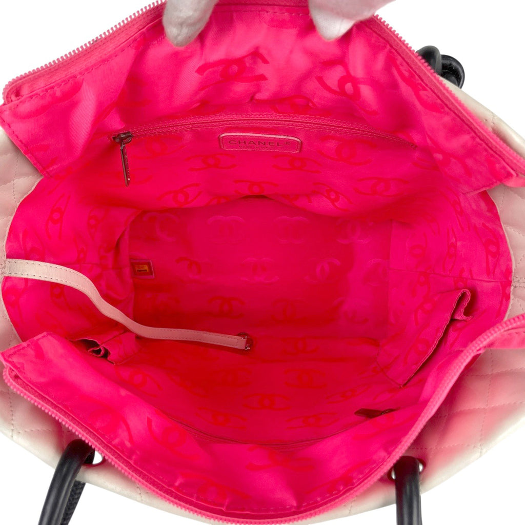 シャネル カンボンライン トートバッグ ココマーク マトラッセ ショルダーバッグ トートバッグ レザー ホワイト ブラック レディース 【中古】brbag