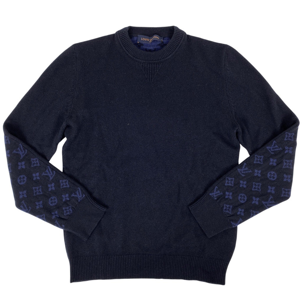 ルイ・ヴィトン ハーフアンドハーフ モノグラム柄 セーター ニット クルーネック トップス セーター カシミヤ ウール ネイビー メンズ 【中古】brapp