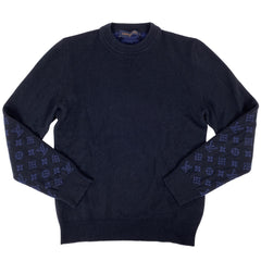 ルイ・ヴィトン ハーフアンドハーフ モノグラム柄 セーター ニット クルーネック トップス セーター カシミヤ ウール ネイビー メンズ 【中古】brapp