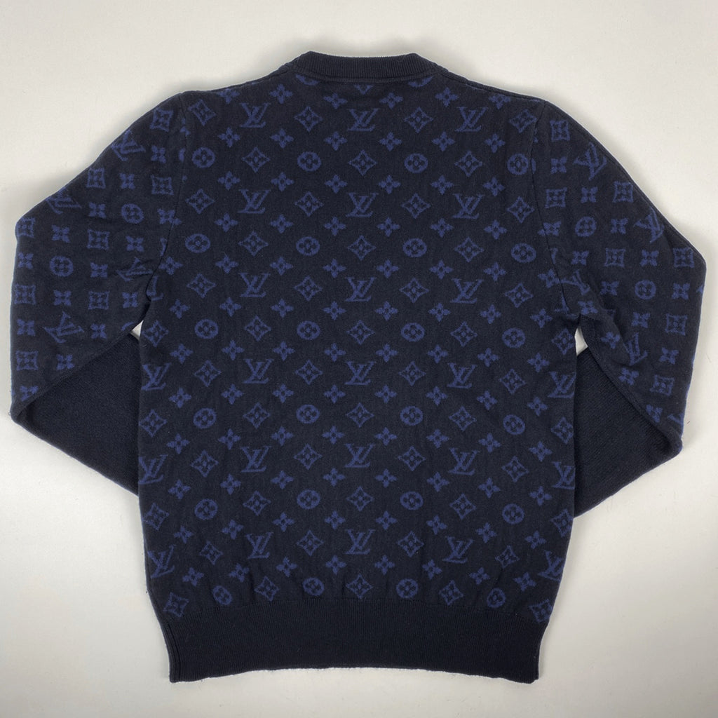 ルイ・ヴィトン ハーフアンドハーフ モノグラム柄 セーター ニット クルーネック トップス セーター カシミヤ ウール ネイビー メンズ 【中古】brapp