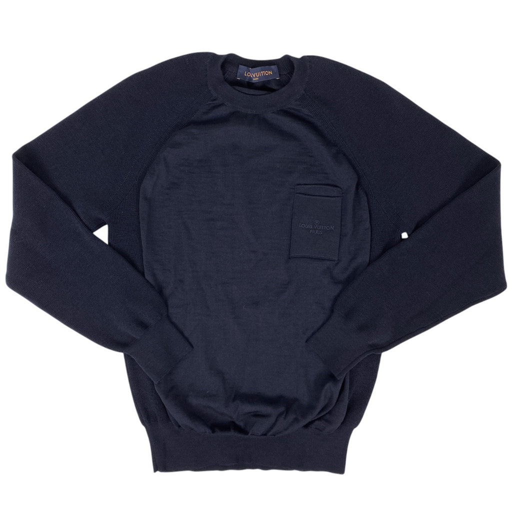 ルイ・ヴィトン ステープルズ エディション ニット ロゴ クルーネック セーター トップス ニット ウール ネイビー メンズ 【中古】brapp