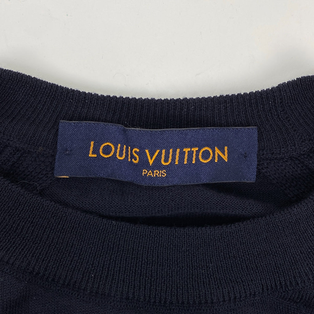 ルイ・ヴィトン ステープルズ エディション ニット ロゴ クルーネック セーター トップス ニット ウール ネイビー メンズ 【中古】brapp