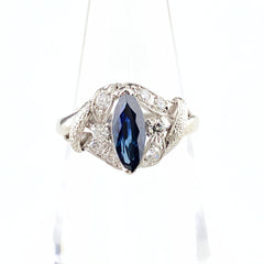 サファイア デザインリング プラチナ メレダイヤ 指輪 リング 8号 Pt850 サファイア ダイヤモンド レディース 【中古】nbjwl