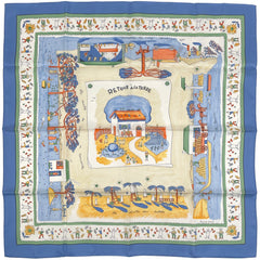 エルメス カレ 90 RETOUR A LA TERRE 故郷に帰る スカーフ シルク ライトブルー マルチカラー レディース 【中古】brbag