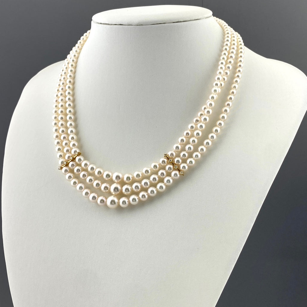 ミキモト パール デザインネックレス YG イエローゴールド 真珠 メレダイヤ ネックレス K18 パール レディース 【中古】brjwl