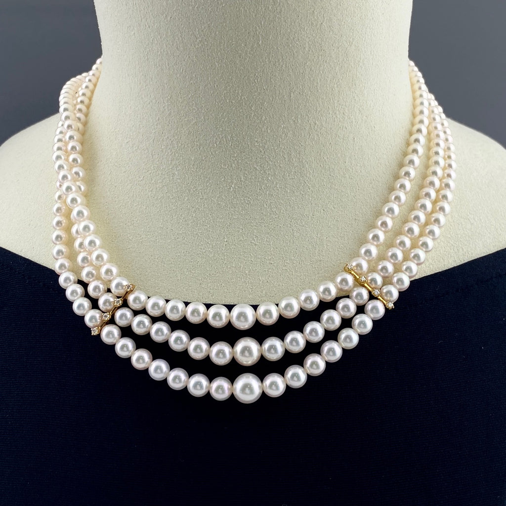 ミキモト パール デザインネックレス YG イエローゴールド 真珠 メレダイヤ ネックレス K18 パール レディース 【中古】brjwl