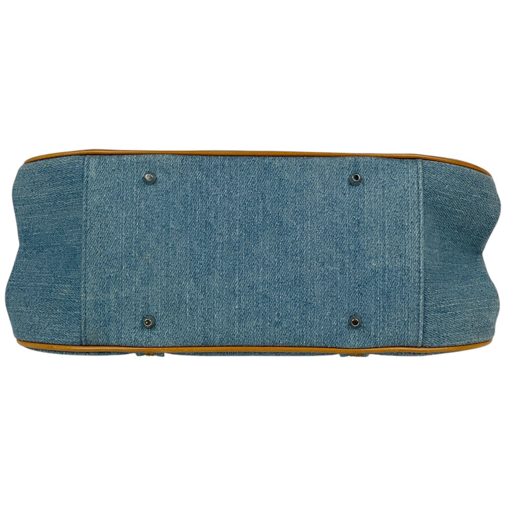 クリスチャンディオール ロゴ ハンドバッグ 刺繍 バタフライ フラワー ハンドバッグ デニム ブルー ブラウン レディース 【中古】brbag