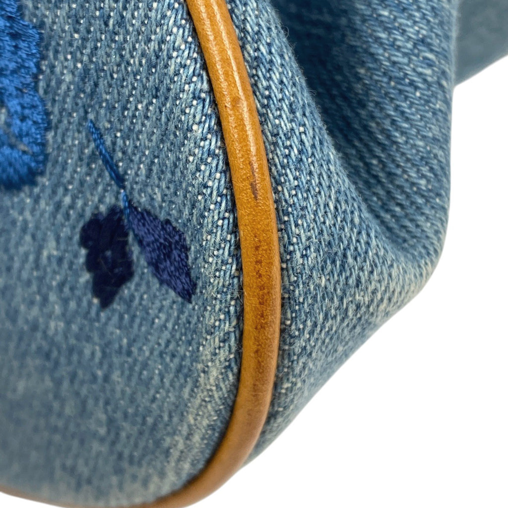 クリスチャンディオール ロゴ ハンドバッグ 刺繍 バタフライ フラワー ハンドバッグ デニム ブルー ブラウン レディース 【中古】brbag