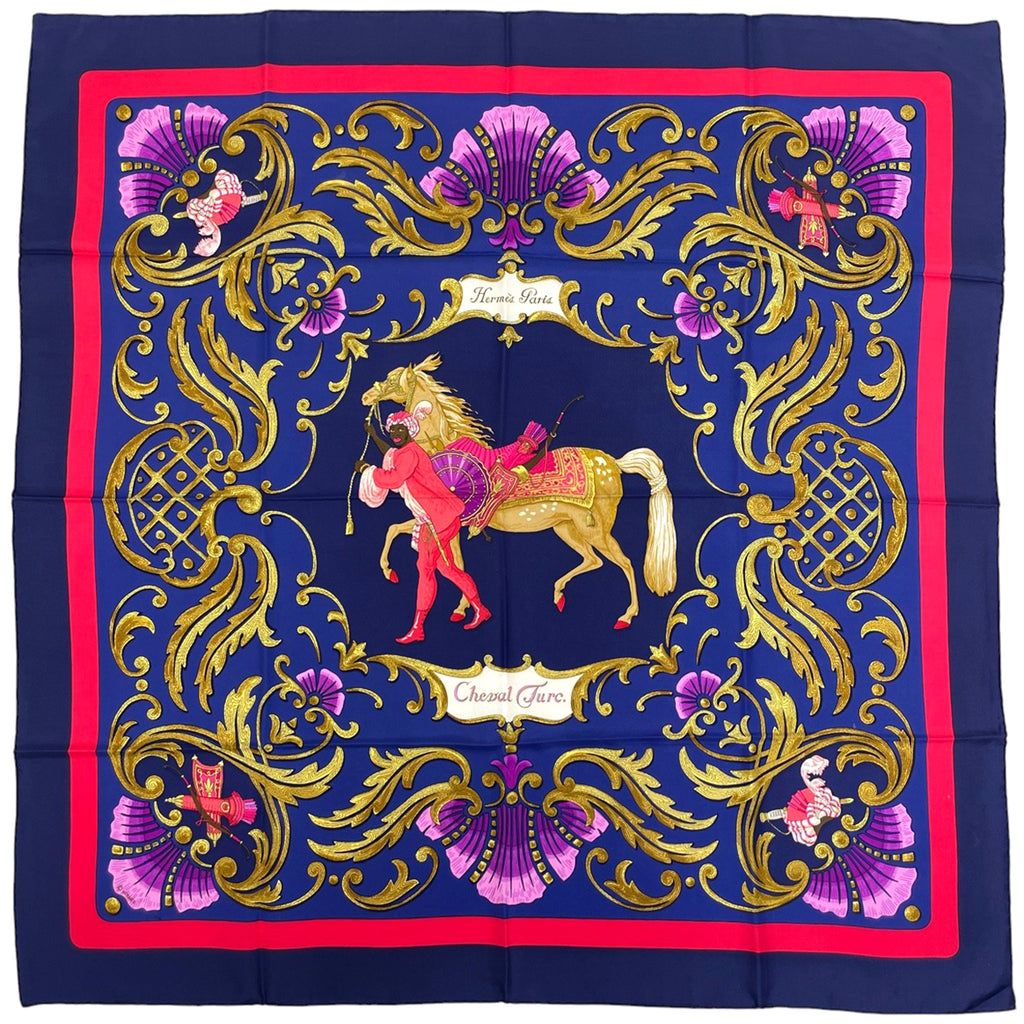 エルメス カレ 90 Cheval Jurc トルコの馬 スカーフ シルク ネイビー レディース 【中古】brbag