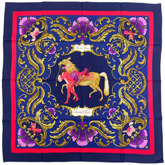 エルメス カレ 90 Cheval Jurc トルコの馬 スカーフ シルク ネイビー レディース 【中古】brbag
