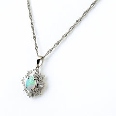 オパール デザインネックレス プラチナ ペンダント メレダイヤ ネックレス Pt900 Pt850 ダイヤモンド レディース 【中古】nbjwl