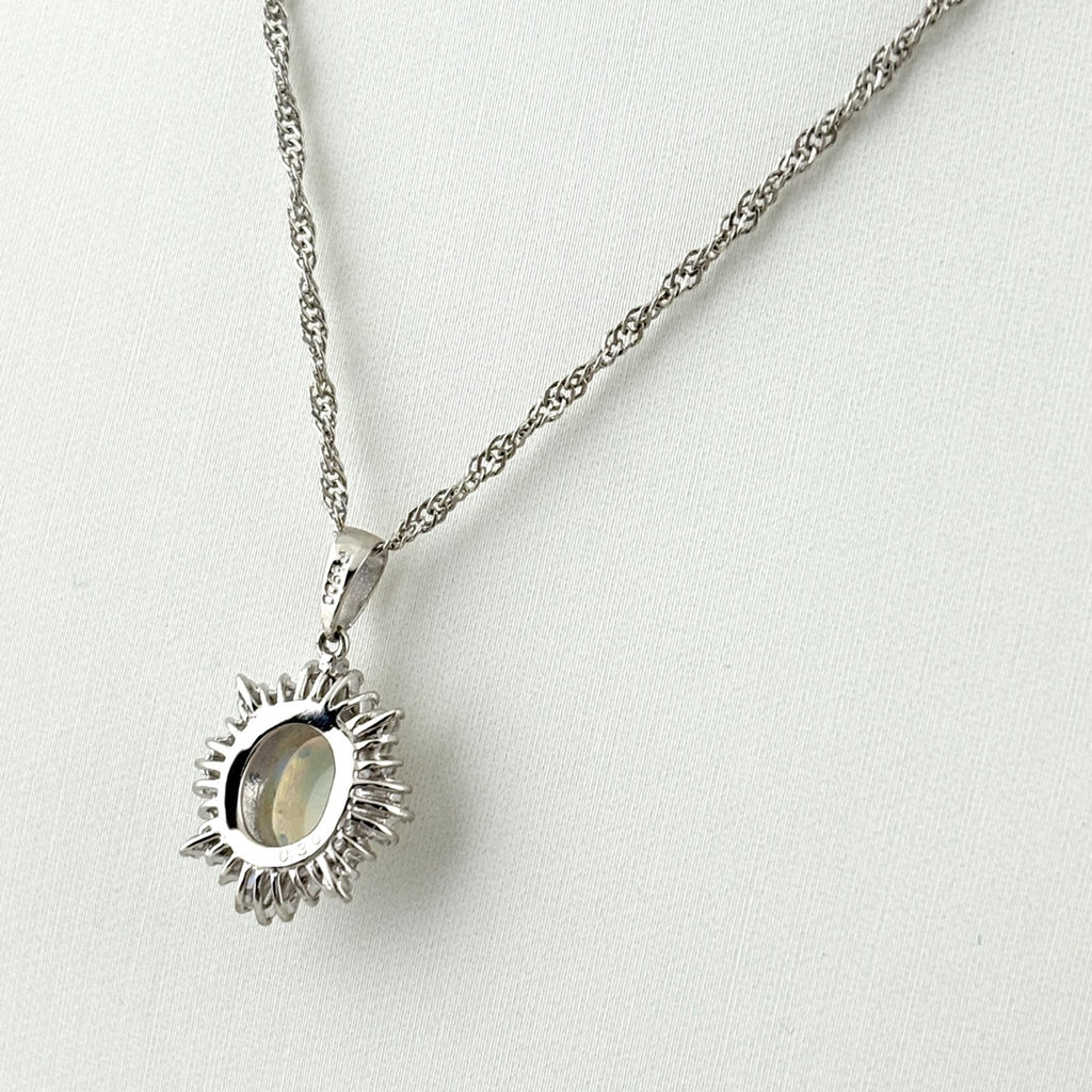 オパール デザインネックレス プラチナ ペンダント メレダイヤ ネックレス Pt900 Pt850 ダイヤモンド レディース 【中古】nbjwl