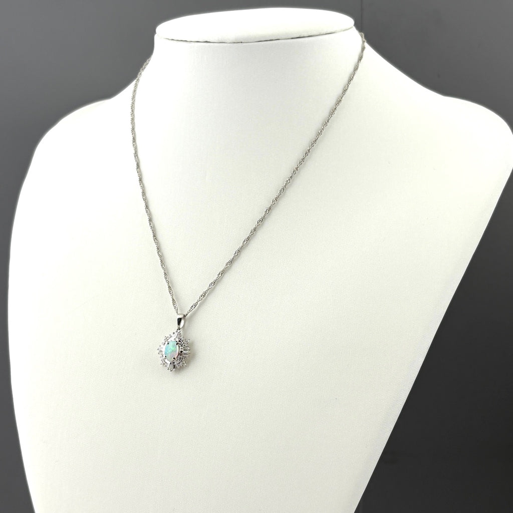 オパール デザインネックレス プラチナ ペンダント メレダイヤ ネックレス Pt900 Pt850 ダイヤモンド レディース 【中古】nbjwl