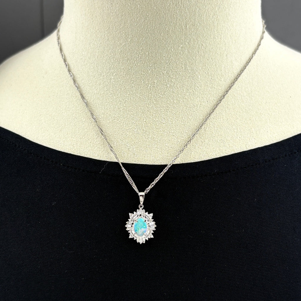 オパール デザインネックレス プラチナ ペンダント メレダイヤ ネックレス Pt900 Pt850 ダイヤモンド レディース 【中古】nbjwl