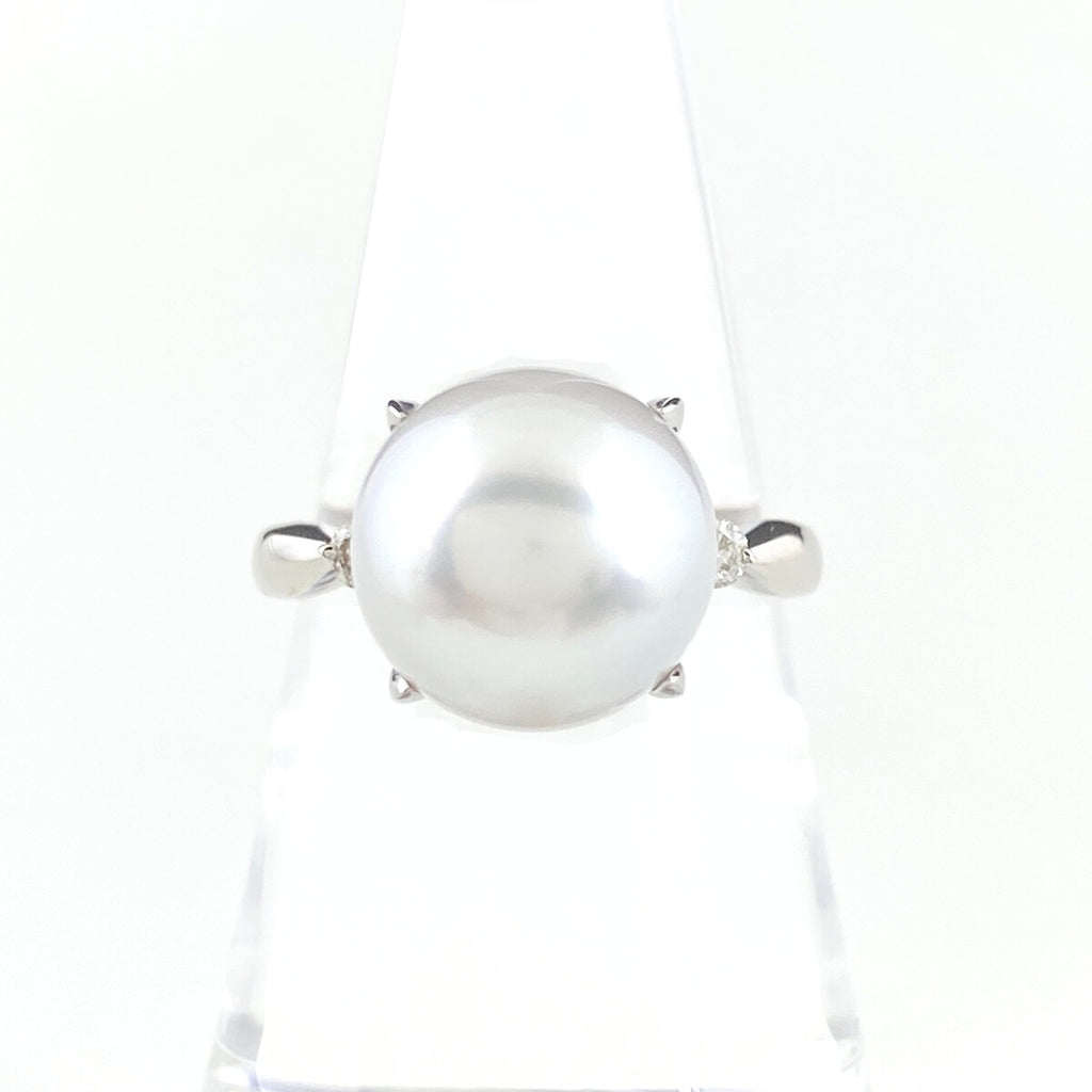 パール デザインリング プラチナ 指輪 メレダイヤ 真珠 リング 15号 Pt900 パール ダイヤモンド レディース 【中古】nbjwl