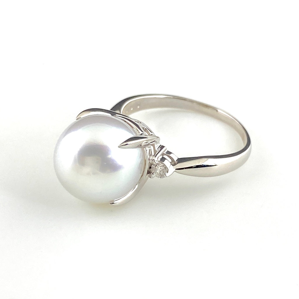 パール デザインリング プラチナ 指輪 メレダイヤ 真珠 リング 15号 Pt900 パール ダイヤモンド レディース 【中古】nbjwl