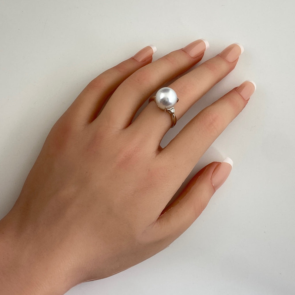 パール デザインリング プラチナ 指輪 メレダイヤ 真珠 リング 15号 Pt900 パール ダイヤモンド レディース 【中古】nbjwl