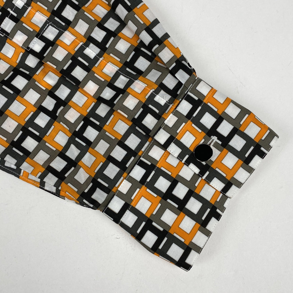 エルメス Hロゴ 長袖シャツ セリエボタン 総柄 トップス 長袖シャツ 綿 オレンジ ブラック メンズ 【中古】brapp