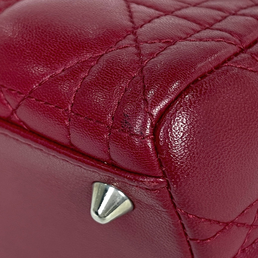 クリスチャンディオール レディディオール カナージュ 2WAY ショルダーバッグ ミディアム ハンドバッグ レザー レッド レディース 【中古】brbag