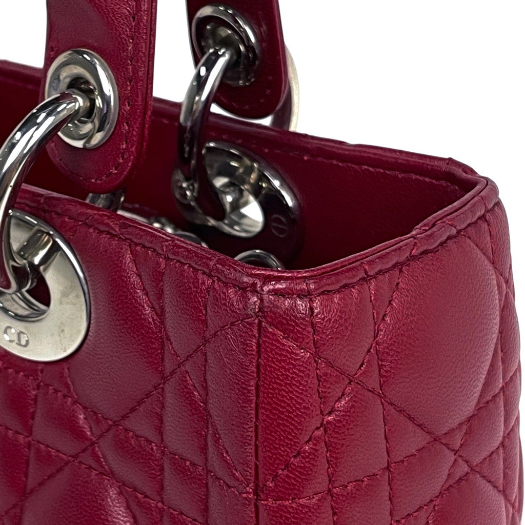 クリスチャンディオール レディディオール カナージュ 2WAY ショルダーバッグ ミディアム ハンドバッグ レザー レッド レディース 【中古】brbag