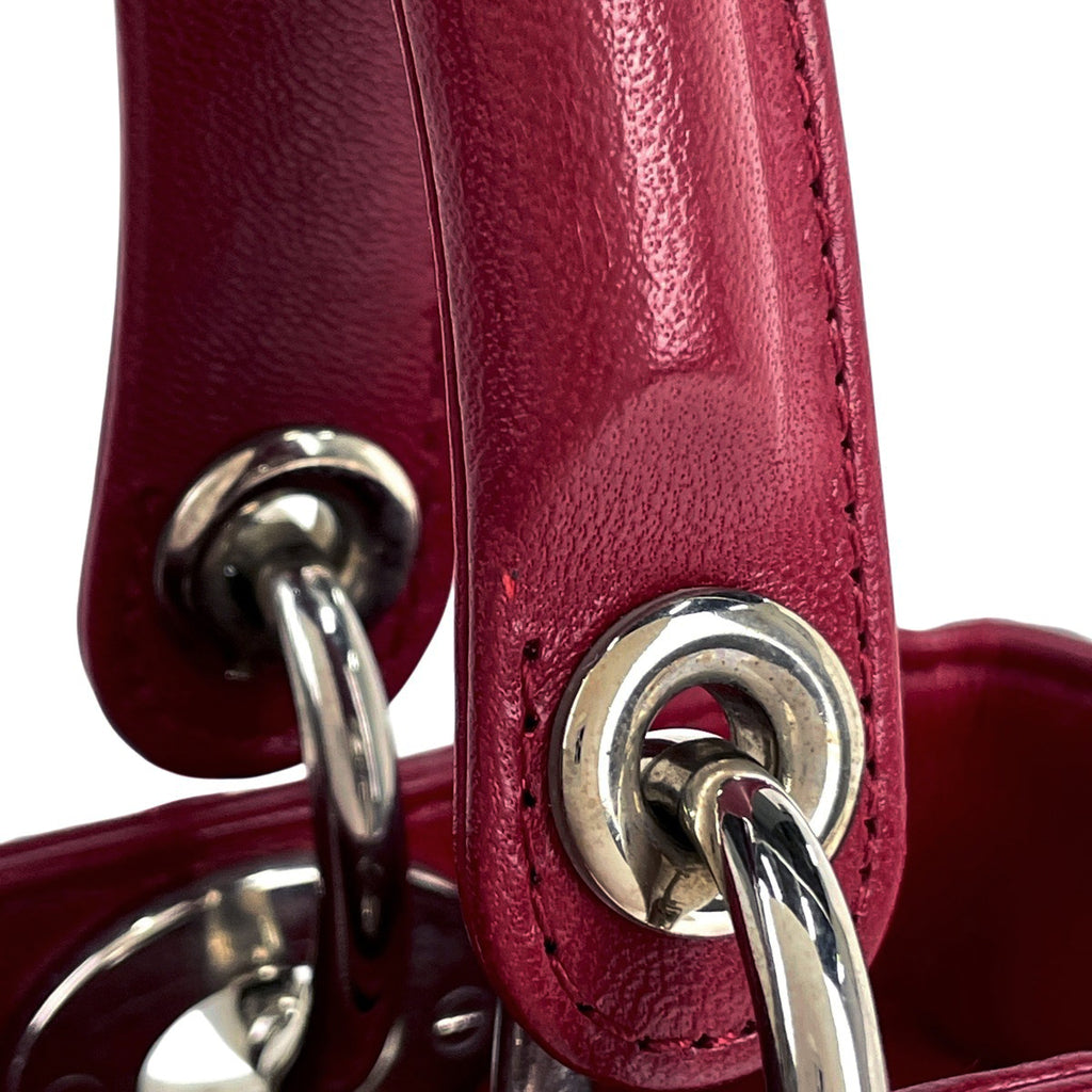 クリスチャンディオール レディディオール カナージュ 2WAY ショルダーバッグ ミディアム ハンドバッグ レザー レッド レディース 【中古】brbag