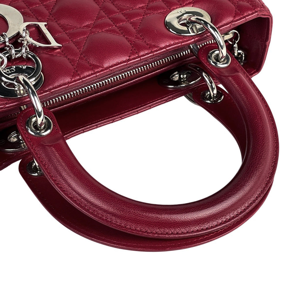 クリスチャンディオール レディディオール カナージュ 2WAY ショルダーバッグ ミディアム ハンドバッグ レザー レッド レディース 【中古】brbag