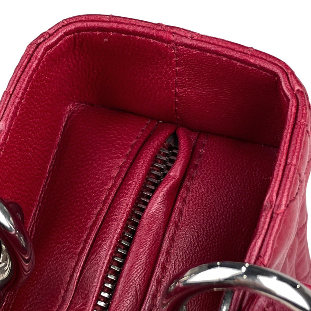 クリスチャンディオール レディディオール カナージュ 2WAY ショルダーバッグ ミディアム ハンドバッグ レザー レッド レディース 【中古】brbag