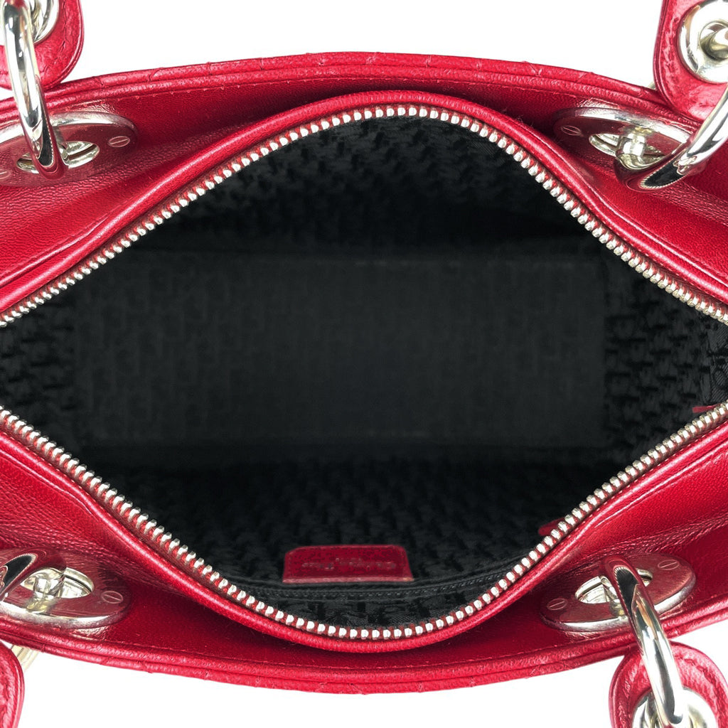 クリスチャンディオール レディディオール カナージュ 2WAY ショルダーバッグ ミディアム ハンドバッグ レザー レッド レディース 【中古】brbag