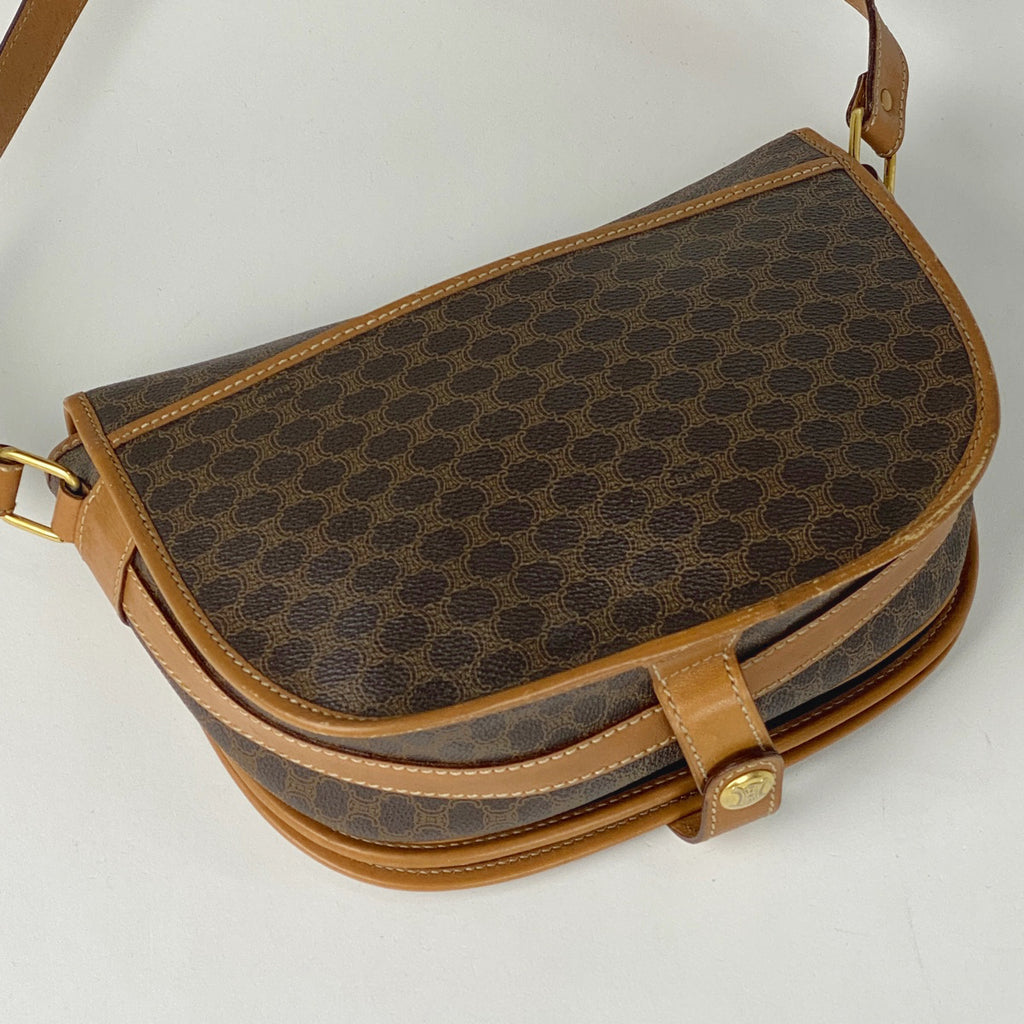 セリーヌ マカダム柄 ショルダーバッグ 斜め掛け ショルダーバッグ コーティングキャンバス ブラウン レディース 【中古】brbag