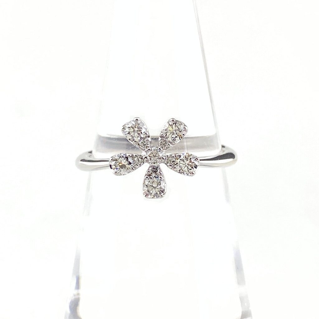 フラワーモチーフ デザインリング WG ホワイトゴールド 指輪 メレダイヤ 花 リング 11号 K18 WG ダイヤモンド レディース 【中古】nbjwl