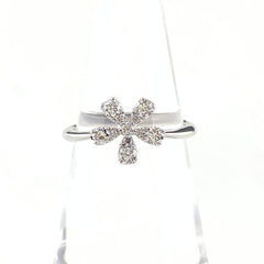 フラワーモチーフ デザインリング WG ホワイトゴールド 指輪 メレダイヤ 花 リング 11号 K18 WG ダイヤモンド レディース 【中古】nbjwl