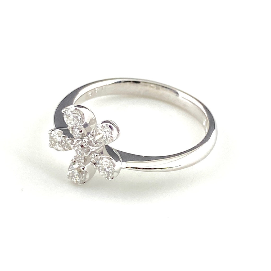 フラワーモチーフ デザインリング WG ホワイトゴールド 指輪 メレダイヤ 花 リング 11号 K18 WG ダイヤモンド レディース 【中古】nbjwl