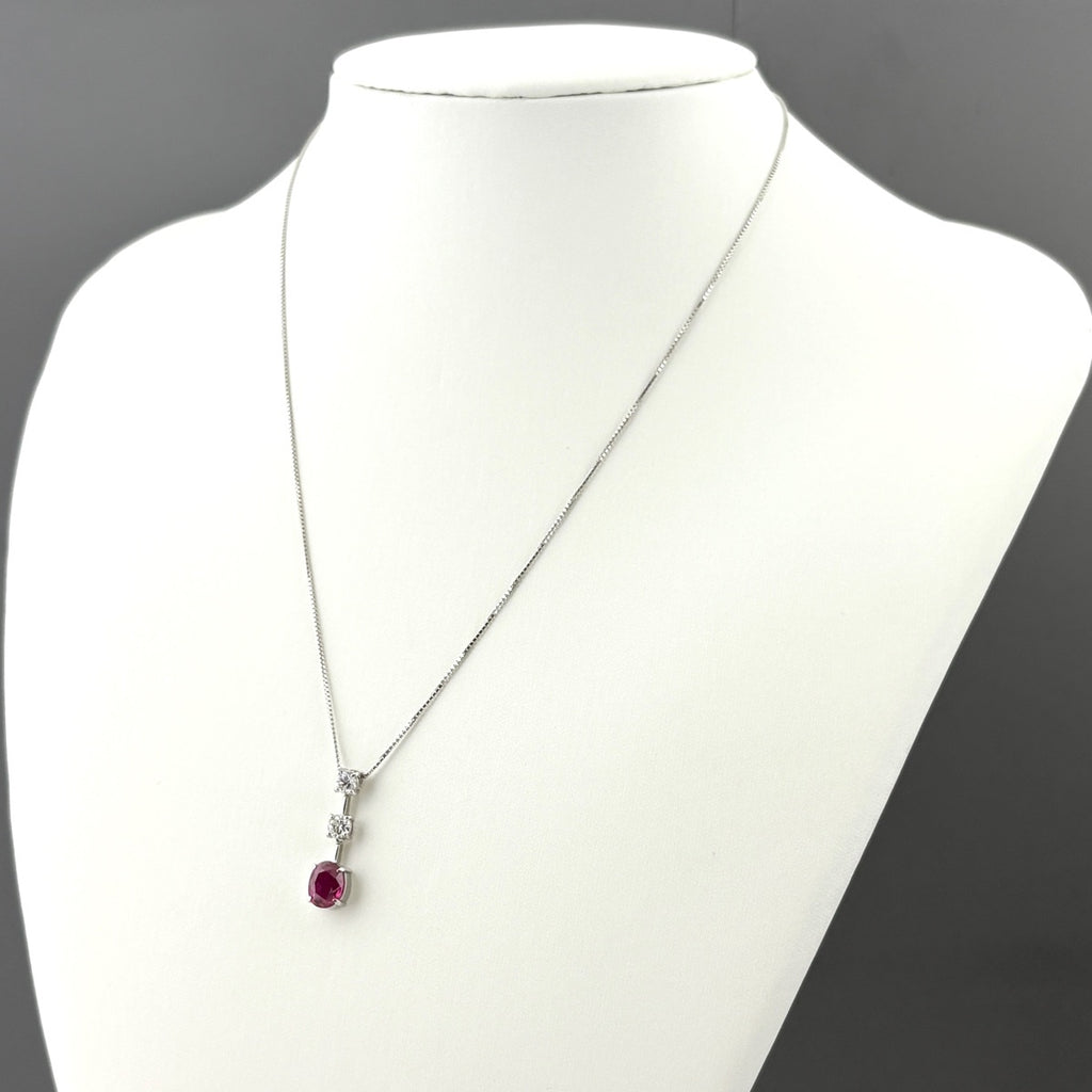 アジャスター 約45cm ルビー ネックレス プラチナ ペンダント メレダイヤ ダイヤモンド Pt900 Pt850 ルビー レディース 【中古】nbjwl