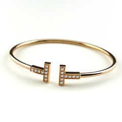 ティファニー ワイヤー ブレスレット PG ピンクゴールド メレダイヤ ティファニーT バングル ブレスレット 750 ダイヤモンド レディース ブランドジュエリー 【中古】brjwl