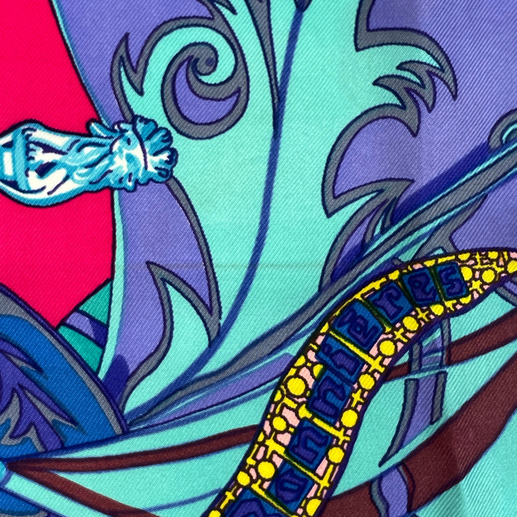 エルメス カレ 90 Etendards et Bonnieres 旗 スカーフ シルク パープル マルチカラー レディース 【中古】brbag