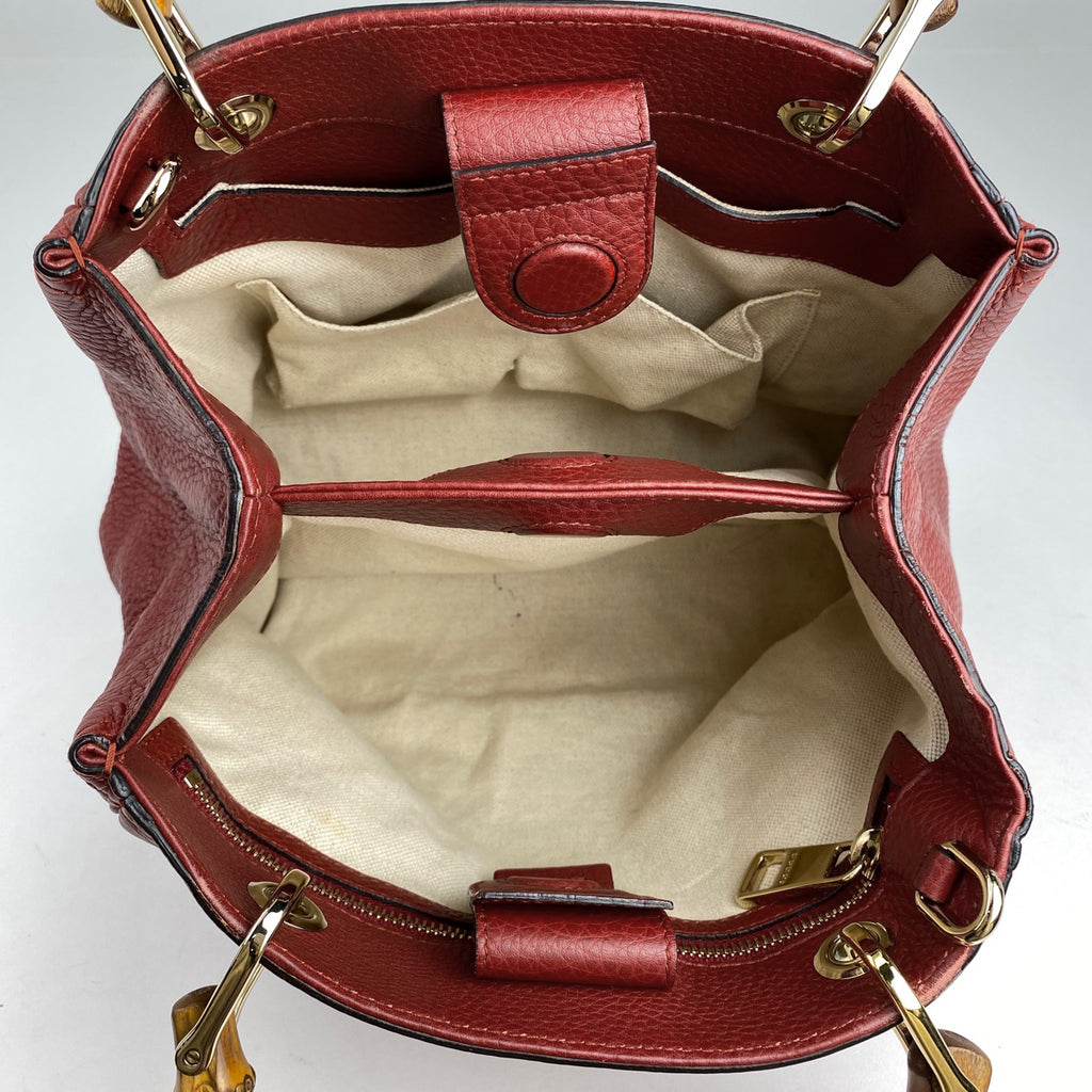 グッチ バンブー スモール ショッパー ハンドバッグ 2WAY ショルダーバッグ ハンドバッグ レザー レッド 336032 レディース 【中古】brbag